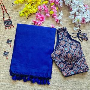 BLOUSEWALA HK9 KHADI ALGODÓN SAREE CON AJRAKH BLUSA BARATA AL POR MAYOR - Product Image 1