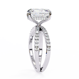 Anillo de compromiso de diamante de corte esmeralda cultivado en laboratorio de 2,50 quilates certificado IGI, joyería de boda de lujo de oro de 18 quilates, banda de pavé de vástago dividido - Product Image 6