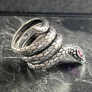 18K Gold-Plated Sterling <b>Silver</b> Gothic Animal Style <b>Adjustable</b> Wrap Snake <b>Ring</b> with Ruby Bezel Set Unisex Gift - Product Image 5
