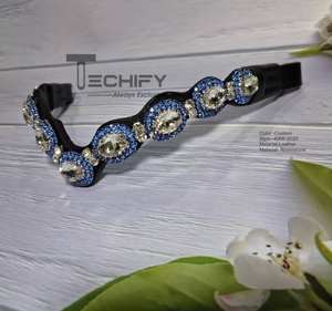 Banda Frontal para Caballo de Cuero Hecha a Mano con Cristales Azules |   Accesorio de Brida Ecuestre Estilo Ola - Product Image 4