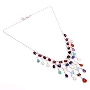 Fantaisie Multi Couleur Hydro Quartz 2x5mm Poire Coupe Gemmes Collier 925 En Argent Sterling Bijoux Faits À La Main pour Cadeau De Mère Femme Cadeau - Product Image 2