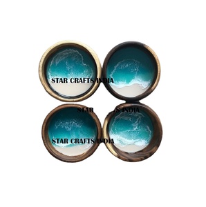 Diseño decorativo Forma redonda Madera maciza de acacia y resina Cuenco de madera tallada con cuenco de madera con acabado natural de la India - Product Image 1