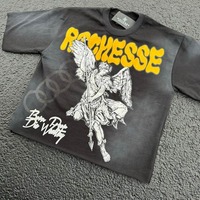 T-shirt personnalisé avec strass, vintage, délavé à l'acide, col rond, 100% coton épais, impression DTG, coupe ample et courte, motif graphique pour homme
