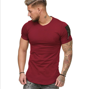 Camiseta de poliéster/algodón de compresión ajustada para hombre, camiseta sin costuras de secado rápido para gimnasio, atlética, para correr, estampado elástico, antibolitas - Product Image 6