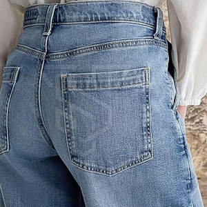 Pantalones vaqueros anchos transpirables para mujer al mejor precio, pantalones ajustados de cintura media, forro polar de algodón de estilo frontal plano para actividades al aire libre - Product Image 4