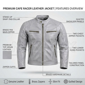 In Stock For Adults Leather Cafe <b>Racer</b> Winter <b>Jacket</b> New Style Waterproof Leather Cafe <b>Racer</b> <b>Jacket</b> - Product Image 4