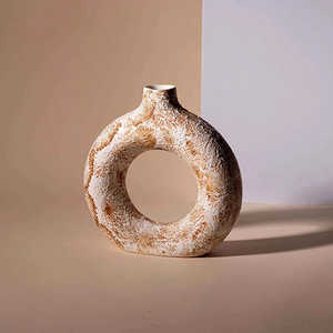 Jarrón de Cerámica Artesanal Marrón, Moderno y Minimalista, en Forma de Donut, para Decoración de Mesa, Arreglos Florales, Estilo Simple y Lujoso para el Hogar - Product Image 1