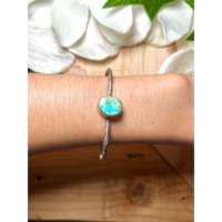 Bracelet manchette artisanal Navajo en turquoise de la montagne Sonora et argent sterling, objet culturel de collection