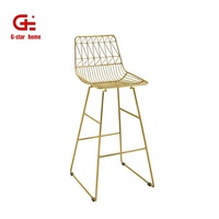 Modernes Design Messing Gold Edelstahl Metall Bar Counter Hocker Gepolsterter Stoff Sitz Draht Stuhl für das Essen im Freien