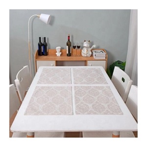 Beige Silver Embroidered Placemat Wholesale Heat Resistant Waterproof <b>Dining</b> <b>Table</b> Decor Bulk OEM ODM Buyers - Product Image 1