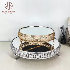 Plateau de présentation en métal pour gâteaux d'anniversaire et de mariage, plateau rond doré à 3 étages, ensemble de supports à gâteaux, plateau miroir - Product Image 4