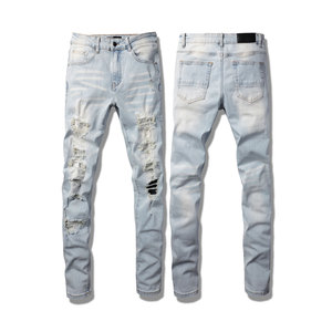 กางเกงยีนส์ขายาวสำหรับผู้ชายกางเกงยีนส์สำหรับฟิตเนสขาบานสีพื้นออกแบบโลโก้ได้ตามต้องการ - Product Image 5