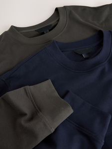 Paquete de 2 sudaderas de cuello redondo para hombre OEM, Jersey informal de manga larga, mezcla de algodón suave, estilo minimalista, Color sólido, aspecto moderno y sencillo - Product Image 4