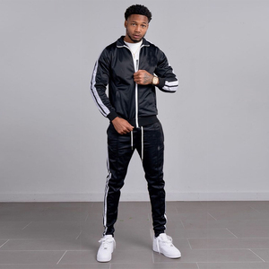 Ventes en gros de survêtements pour hommes personnalisés en polyester avec veste à fermeture éclair et pantalon empilé - Product Image 3