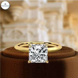 Bague de fiançailles solitaire en diamant de laboratoire taille princesse 1 carat certifiée IGI, or jaune 14 carats, demi-pavé, bague de mariage, bague de promesse - Product Image 1