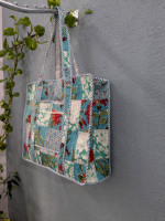 Sac fourre-tout matelassé bohème fait main en tissu 100% coton avec fermeture éclair, grand patchwork imprimé en blocs, Rose, Tendance