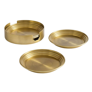 Sous-verres en métal de conception haut de gamme, finition dorée, forme ronde, pour la maison et les hôtels, dessous de verre pour servir les boissons sur la table avec support - Product Image 1