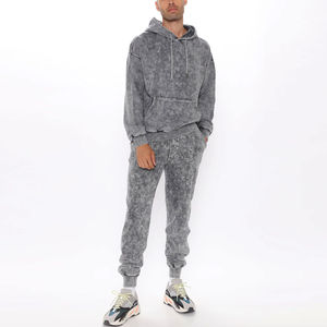 Conjunto de Sudadera con Capucha y Pantalones Deportivos para Hombre, Bordado con Pedrería Personalizado, Estilo Vintage, Lavado Ácido, Desgastado por el Sol - Product Image 1