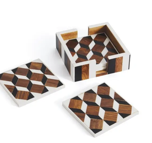 Posavasos con incrustaciones de hueso de diseño moderno de la mejor calidad Logotipo personalizable Posavasos de madera de 4 piezas para té y café Más - Product Image 6