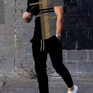 Nouveau survêtement élégant pour hommes, respirant, tendance, vêtements décontractés pour les activités de plein air, t-shirt et pantalon, logo personnalisé - Product Image 5