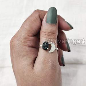 Women's <b>Ring</b> Natural Raw Black Tourmaline Gemstone October Birthstone Crescent <b>Moon</b> Handmade Jewelry 925 Sterling Silver <b>Ring</b> - Product Image 4