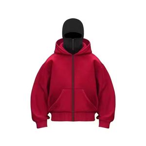 Sweat-shirt à capuche en polaire de coton avec logo personnalisé OEM, masque facial pour homme, fermeture éclair intégrale, masque de ski, ninja, strass, style streetwear - Product Image 5