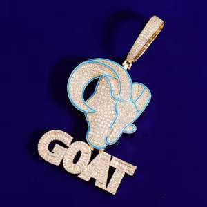 Pendentif Hip Hop personnalisé spécial en forme de chèvre entièrement serti de diamants, moissanite ronde brillante et baguette, diamants VVS, argent sterling 925 - Product Image 2