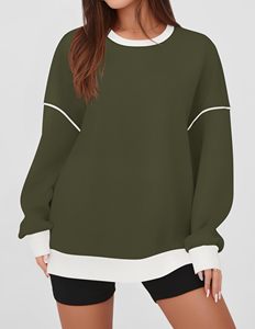 Sin esfuerzo con un aspecto informal alto, su relajado hombro caído Yoga Logo cuello redondo sudadera transpirable en blanco liso pulóver - Product Image 2