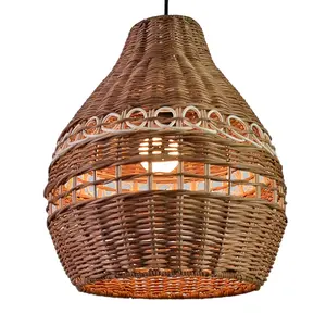 Tecido Rattan Pingente Luminária Abajur Cor Natural Lustre De Vime Luz De Teto Handmade Weave Basket lâmpada