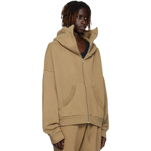 Sweat à capuche en molleton de coton biologique 510 g/m², lavé à l'enzyme, à épaules tombantes, tendance, noir, fermeture éclair intégrale, durable - Product Image 6