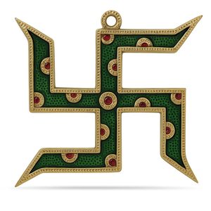 Trishakti Yantra Vastu latón Swastik Om Trishul Vastu protección 5 pulgadas Puerta Dorada decoración hogar Oficina energía positiva buena suerte - Product Image 5