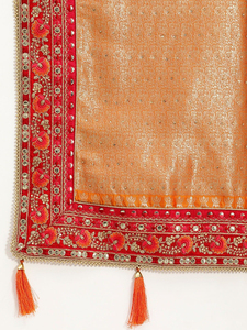 Sari de fête en soie pure brodée pour femmes Trendmalls avec pièce de chemisier non cousue pour les occasions de mariage (K1113-Orange) - Product Image 6