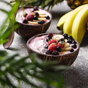 Bol rond en noix de coco biodégradable écologique 100% bol de smoothie en coquille de noix de coco véritable pour la vaisselle - Product Image 4