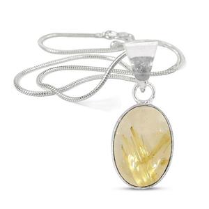 Natural <b>Golden</b> <b>Rutile</b> Oval Pendant Locket with Rhodium-Plated Platinum Chain Unisex Gift - Product Image 6