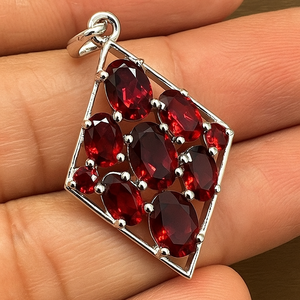 Wholesale Rhodium Plated Minimalist <b>Garnet</b> <b>Pendant</b> 925 Sterling Silver Diamond Shape Multi-Stone Design - Product Image 3