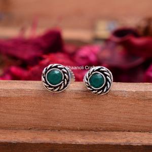 Pendientes oxidados de plata de diseño antiguo tradicional, tachuelas pequeñas, conjunto de perlas de diamante fino, bisel, regalo de compromiso para fiesta de boda - Product Image 1