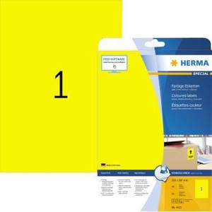 HERMA Special Universal Removable Yellow Label 210 X 297 mm 20 Labels/Pack File <b>Folder</b> Accessory - Product Image 1