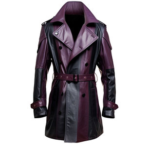 Abrigo de piel de oveja auténtica negra con estilo para hombre ATLANTIC, cuello de solapa cruzado, gabardina informal, ropa de abrigo, cinturón personalizado - Product Image 1