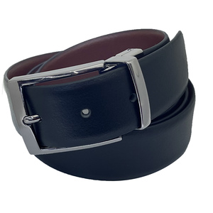 Cinturón reversible de cuero genuino de alta calidad negro/marrón con hebilla torcida de acero suministros promocionales - Product Image 2