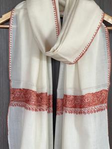 Chal de Cachemira de lana de Cachemira sólida blanca con bordado clásico para ropa de novia y moda étnica de invierno - Product Image 4