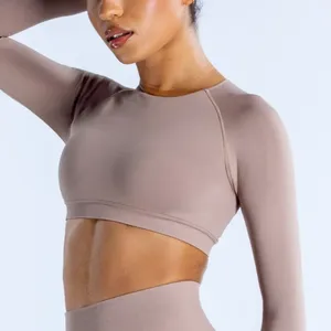 Haut court dynamique à manches longues pour femme, sexy, dos ouvert, pour yoga, entraînement, gym, sans coutures, chemise de sport 2027 - Product Image 2