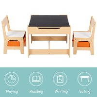 3 pièce Enfants En Bois Ensemble De Meubles Enfants Table de Jeu Activité et 2 Chaises Avec Boîtes De Rangement à Dessin Noir