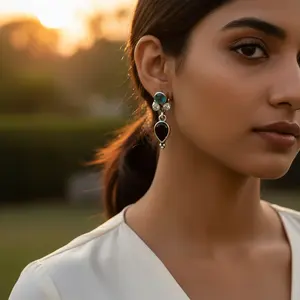 925 Sterling Silver <b>Dangle</b> Black Onyx Gemstone Pendant Stud Jewelry for Weddings Featuring Amethyst Emerald Pearl <b>Diamond</b> - Product Image 3