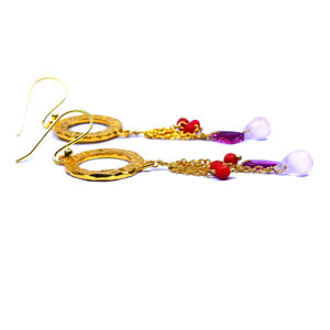 Pendientes de cadena colgantes de piedras preciosas de turmalina de cuarzo rosa Coral chapado en oro de Plata de Ley 925 para boda - Product Image 5
