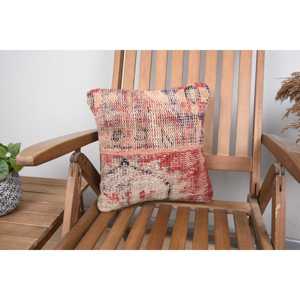 Beige Wool Kilim Patchwork Pillow 14x14 Inch Luxury Vintage <b>Fluffy</b> Embroidered Rustic Throw Pillow for <b>Bedding</b> or Floor Use - Product Image 1