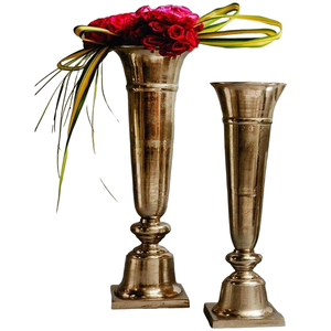 Florero dorado de aluminio fundido de dos tamaños, macetas decorativas para el hogar para boda, maceta con jarrones de Metal de Color dorado en bruto - Product Image 1