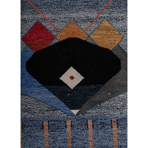 Tapis géométrique bleu Freedom Manchaha noué à la main en laine et soie de bambou pour salon ou couloir d'adolescents, forme rectangulaire - Les-1493 - Product Image 3