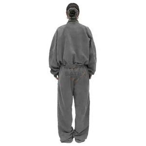 Sweat-shirt et pantalon de survêtement décontractés en molleton de coton respirant lourd pour homme, impression personnalisée 2024, fermeture éclair, lavage à l'acide, uni - Product Image 2