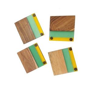 Home <b>Bar</b> Decoration Acacia Wood & Resin Eco-Friendly Square Coasters for Cup Customizable Vintage Table Accessories - Product Image 6