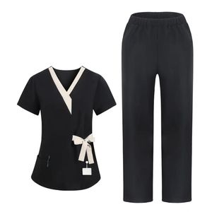 V Neck Contrast Fashionable Women Style Nurse Scrub <b>Set</b> Machine Wash Four Season Wear Suitable For Nurses and Healthcare - Product Image 1